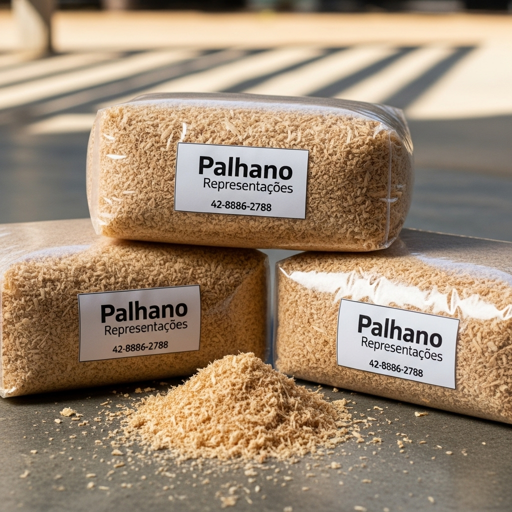 Fardos de maravalha de pinus empilhados