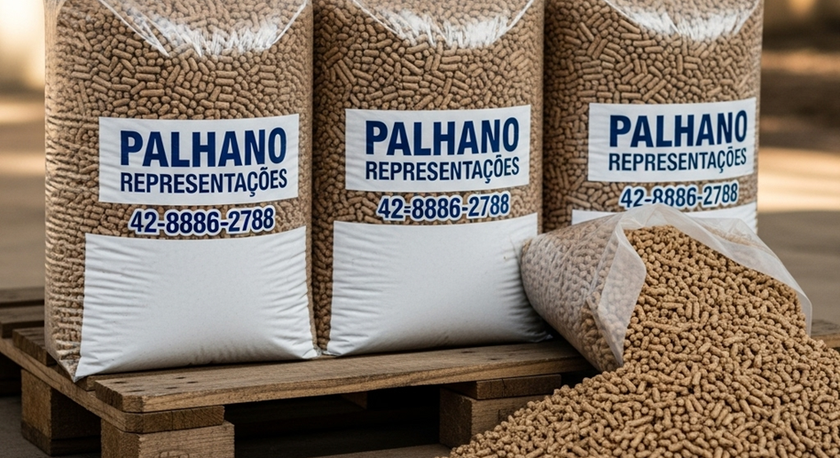 Fardos de pellet de pinus empilhados