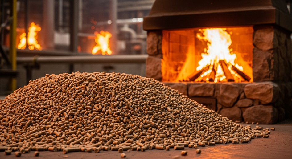Fardos de pellet de pinus empilhados